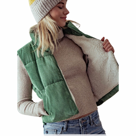 Apparel- Trend Notes Corduroy Cropped Puffer Vest