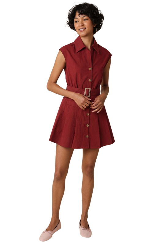 Olivaceous Donna Belted Sleeveless Shirt Mini Dress