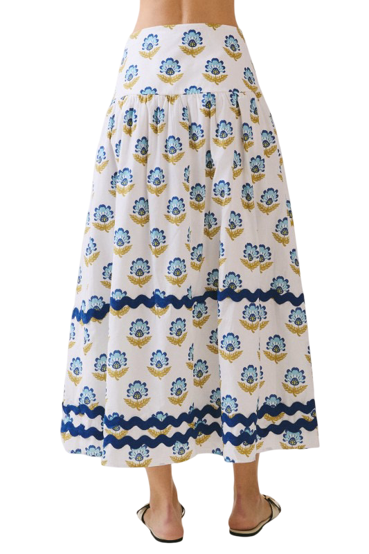 Apparel- TCEC Floral Print Contrast Border Midi Skirt