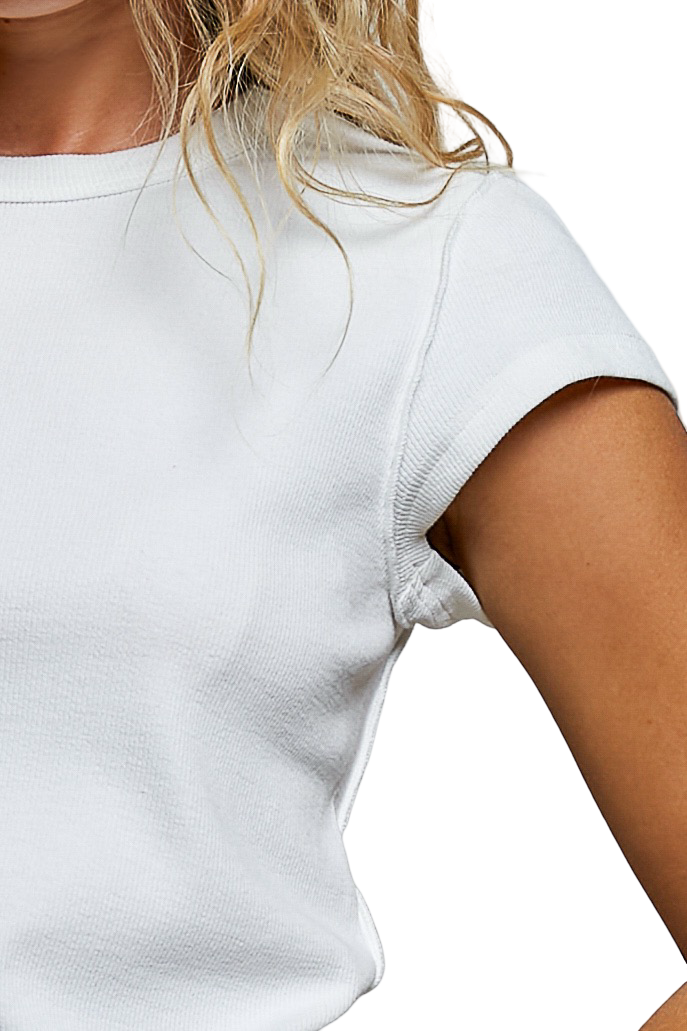 Pol Ribbed Knit Crew Short Sleeve Tee Shirt