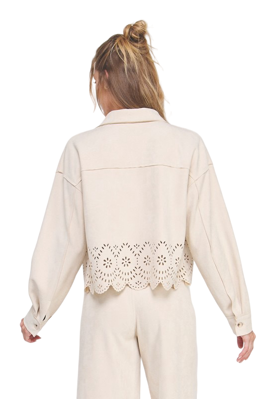 Apparel-Allie Rose Suede Laser Cut Shirt Jacket