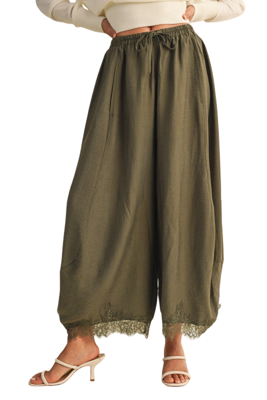 Klesis Barrel Leg Pants with Lace Hem Detail