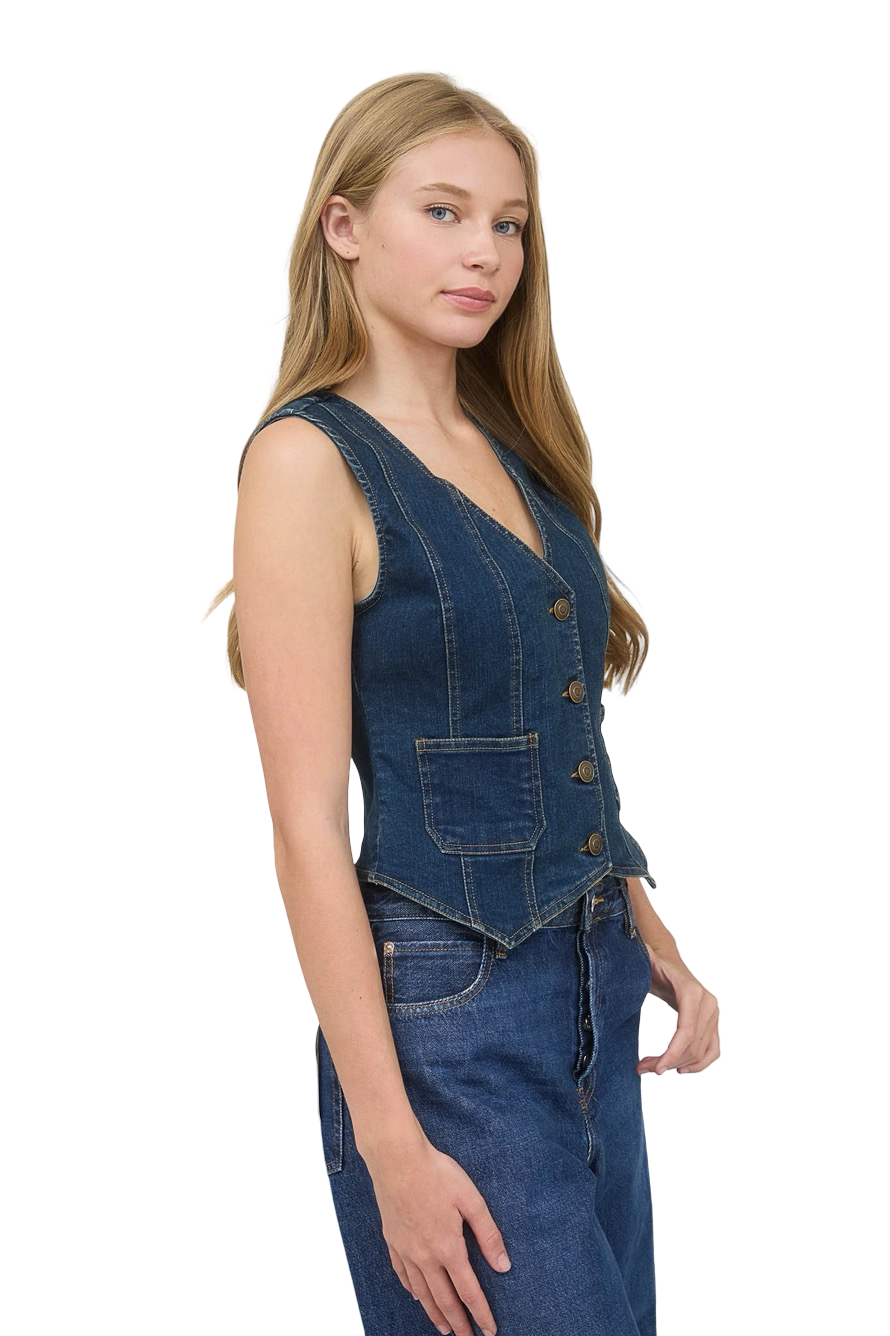 Apparel- The Workshop V Neck Denim Button Down Vest