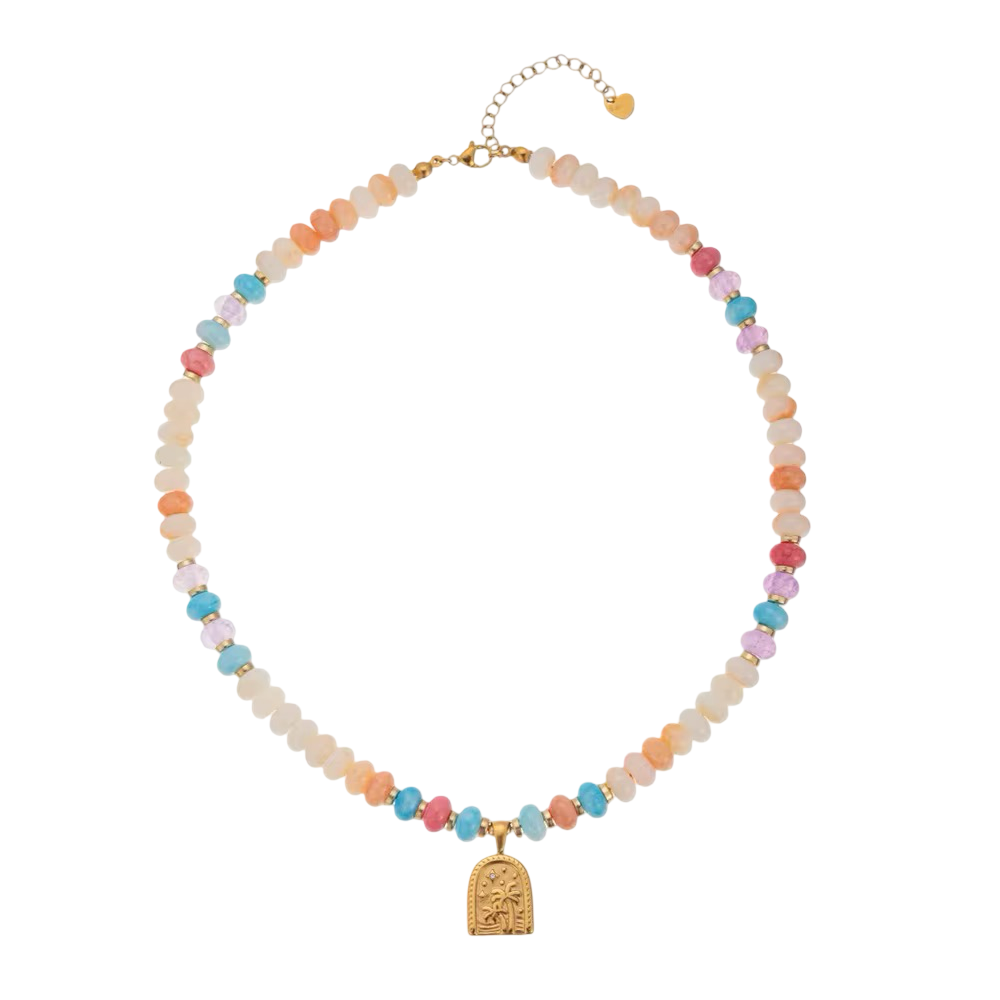Necklaces- Boho Natural Stone Necklace with Palm Tree Pendant