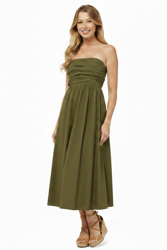 Needii Strapless Ruched Bodice Maxi Dress