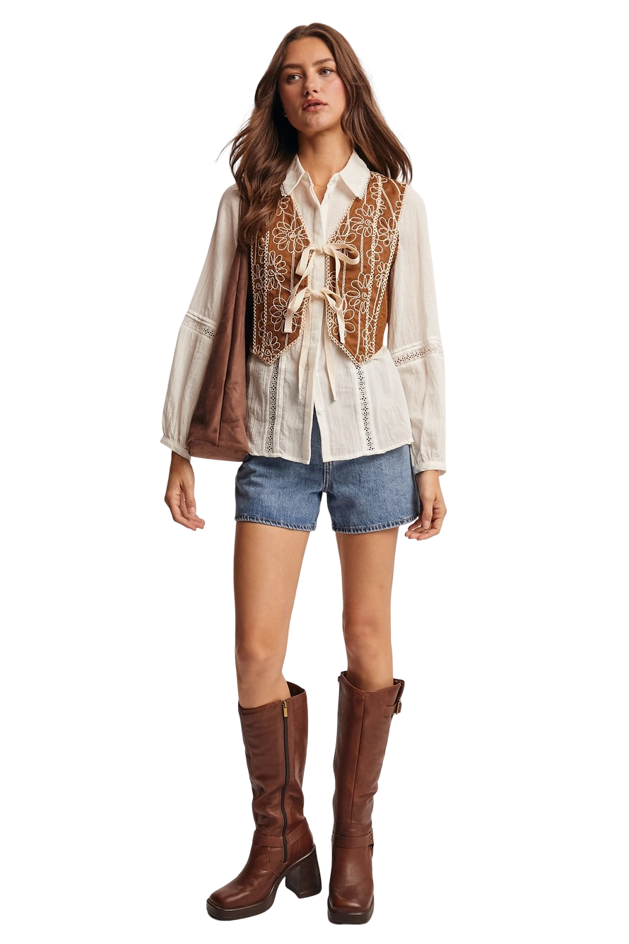 Apparel- Forte Boho Front Tie Vest Top