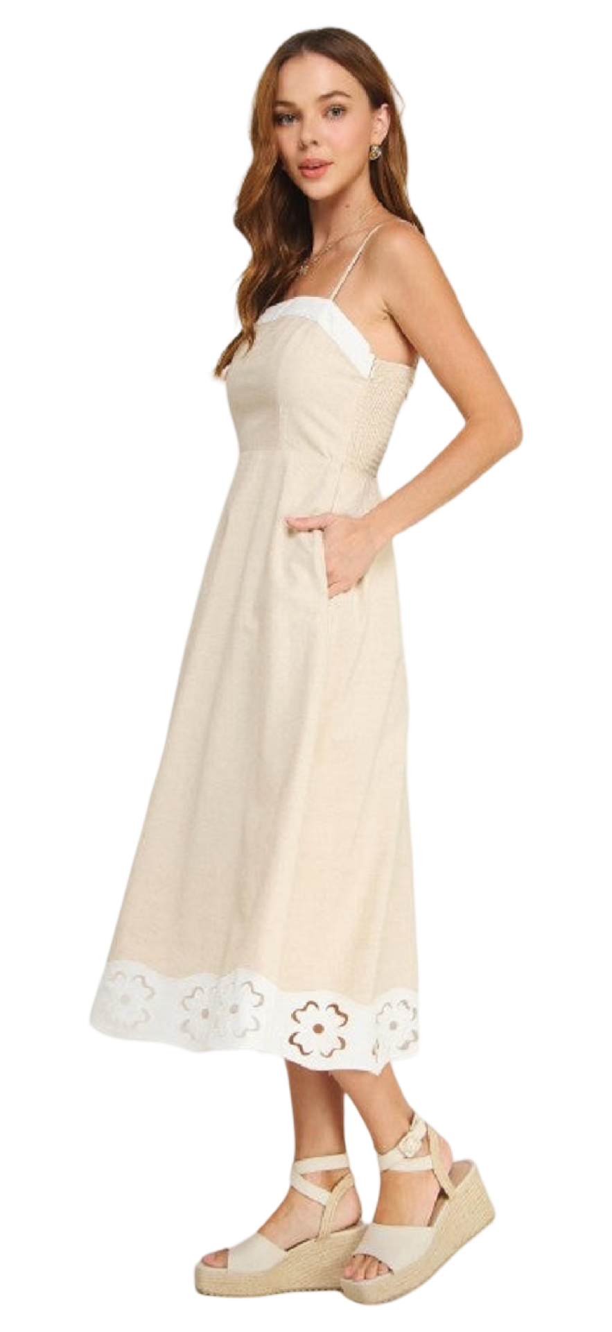 Strut and Bolt Flower Cut Out Linen Midi Dress