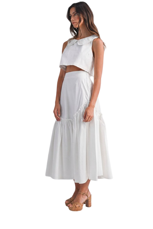 Mable Poplin Collar Sleeveless Top and Midi Skirt Set