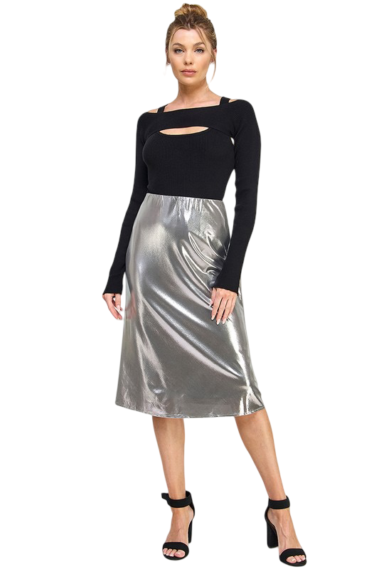 Apparel-Allie Rose Liquid Metal Midi Skirt