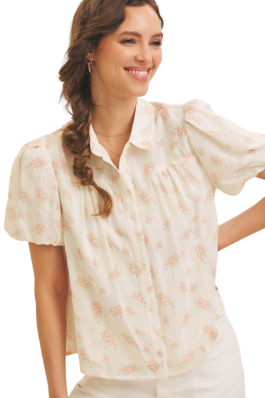 Apparel- In February Sheer Floral Button Down Blouse
