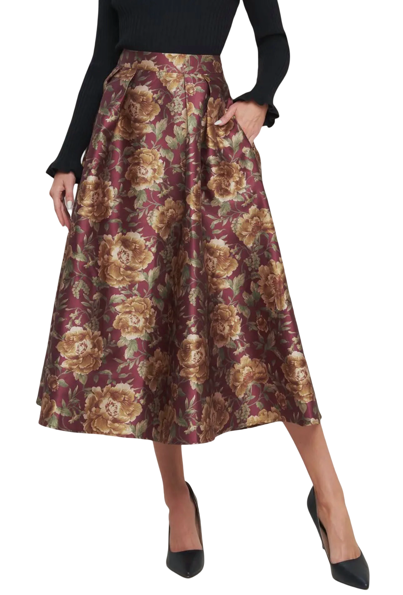 Apparel- Flying Tomato Pattern Woven Full Midi Skirt