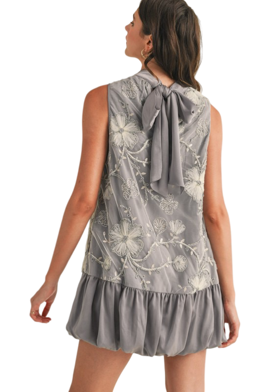 Apparel- En Merci Embellished Mixed Media Bubble Hem Mini Dress