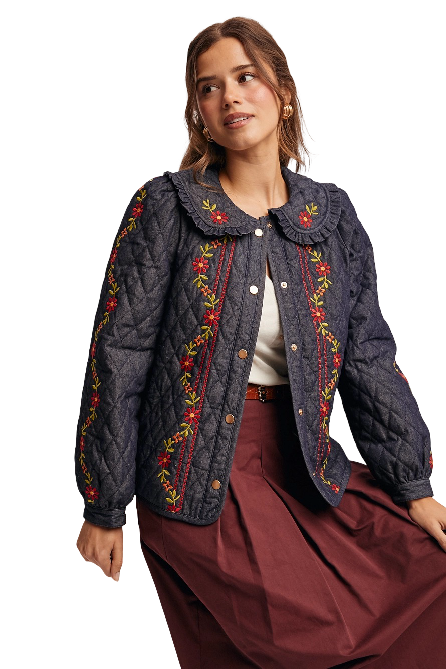Apparel- Forte Quilted Embroidered Jacket Top