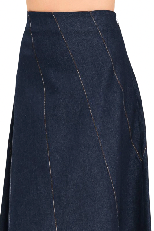 Flying Tomato Denim Angled Stitch Maxi Skirt