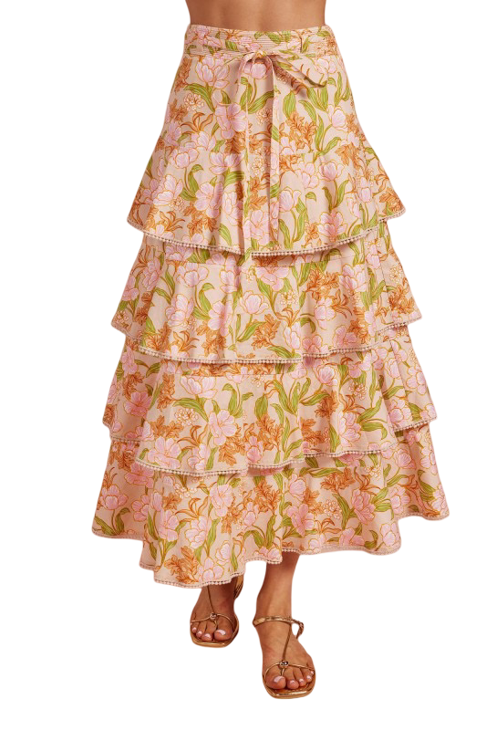 Strut and Bolt Floral Print Pleated Tiered Skirt Set