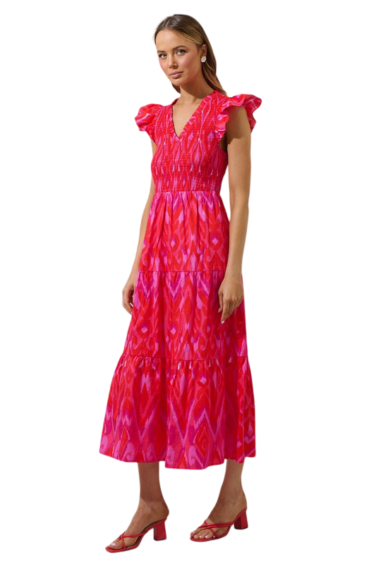 Apparel- Sugarlips Blevin Ikat Smocked Tiered Dress