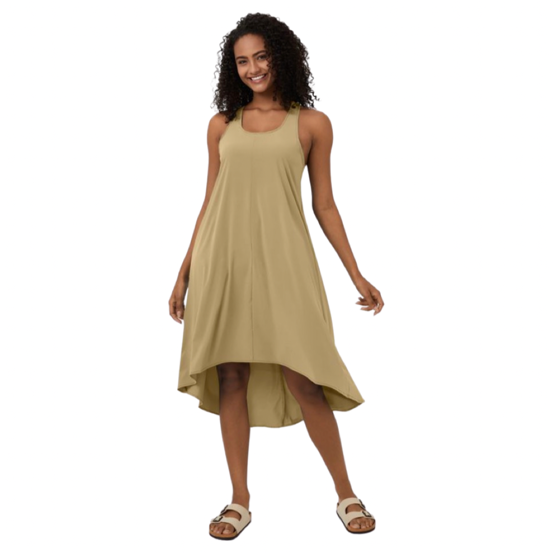 Apparel- Halara Breezeful* Backless Racerback Side Pocket High Low Midi  Dress