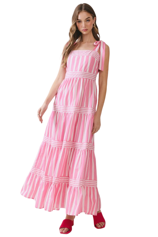 TCEC Tie Straps Striped  Maxi Dress