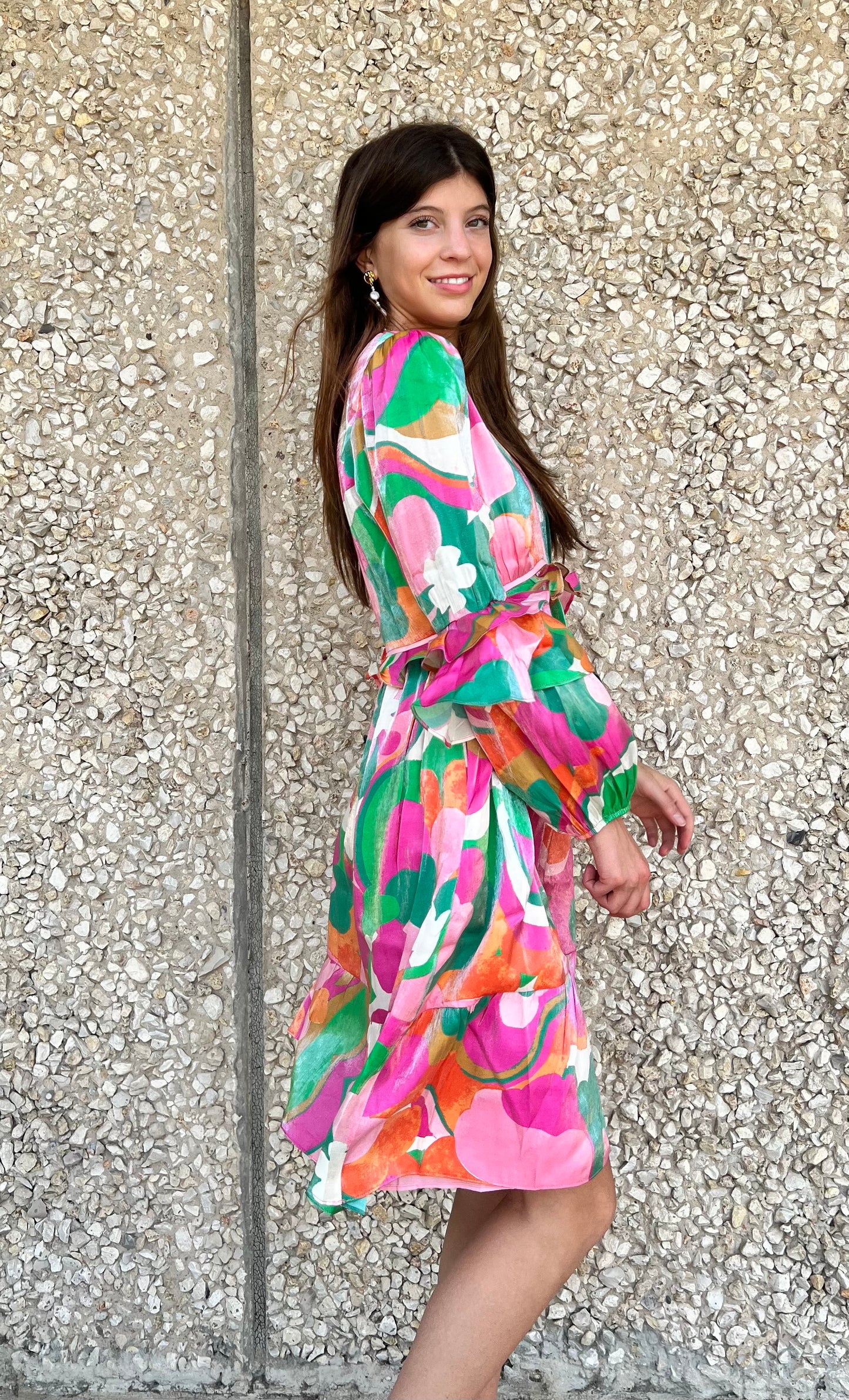 Apparel- Btfl-Life V-Neck Printed Midi Dress