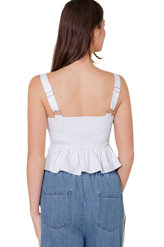Flying Tomato Button Front Ruffled Woven Top