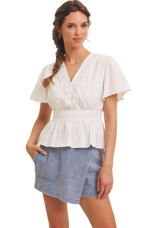 Apparel- In February Button Down Cotton Eyelet Blouse