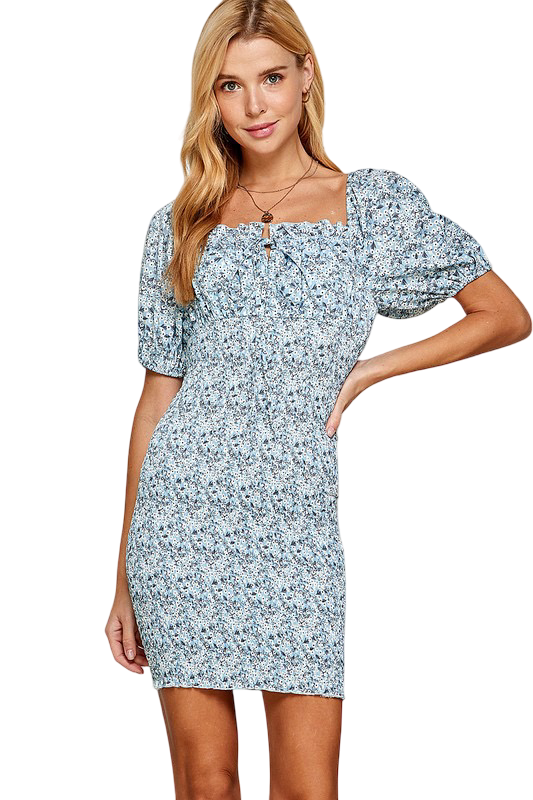 Apparel- Sweet Lemon Ditsy Floral Smocked Mini Dress