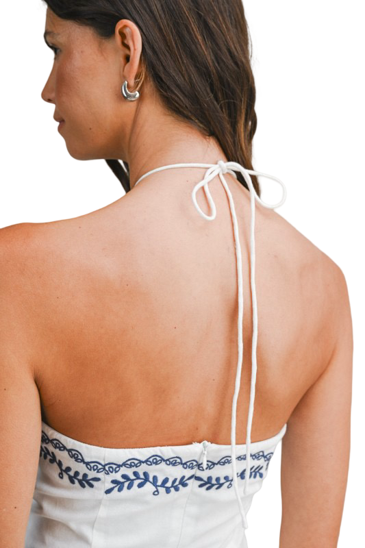 Apparel- Mable Embroidered Halter Cotton Midi Dress