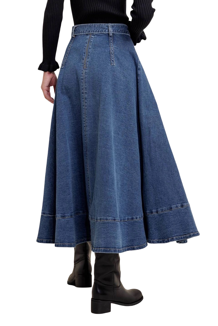 Apparel- Flying Tomato Washed Denim Midi Skirt