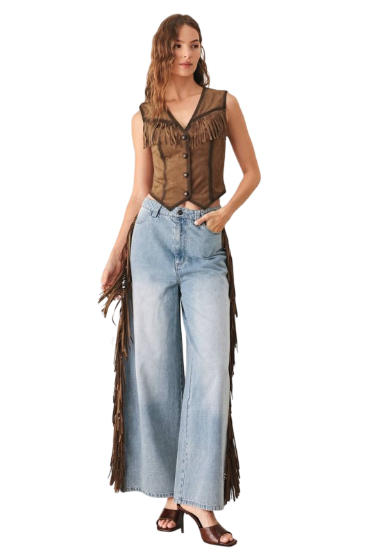 Flying Tomato Fringe Faux Suede Vest Top