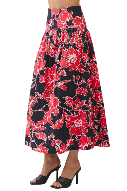 TCEC Floral Print Drop Waist Maxi Skirt