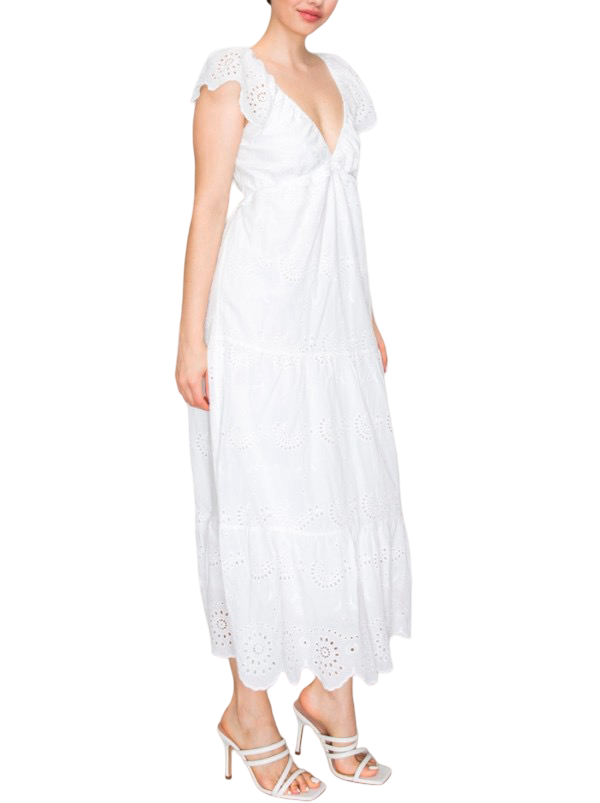 Haute Monde Lace Embroidery Eyelet Midi Dress
