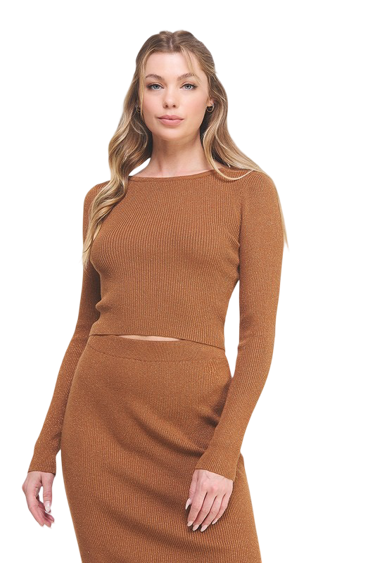 Apparel-Allie Rose Lurex Ribbed Pullover Top