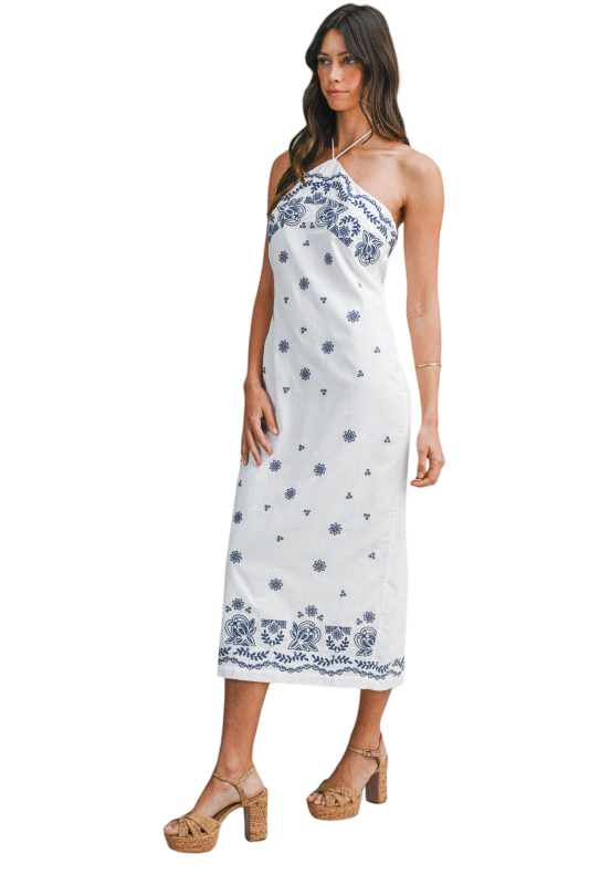 Apparel- Mable Embroidered Halter Cotton Midi Dress