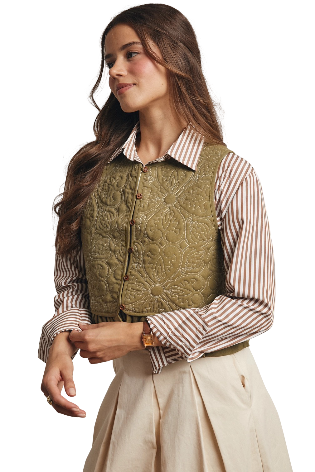 Apparel- Forte Lace Trimmed Quilted Peplum Vest Top