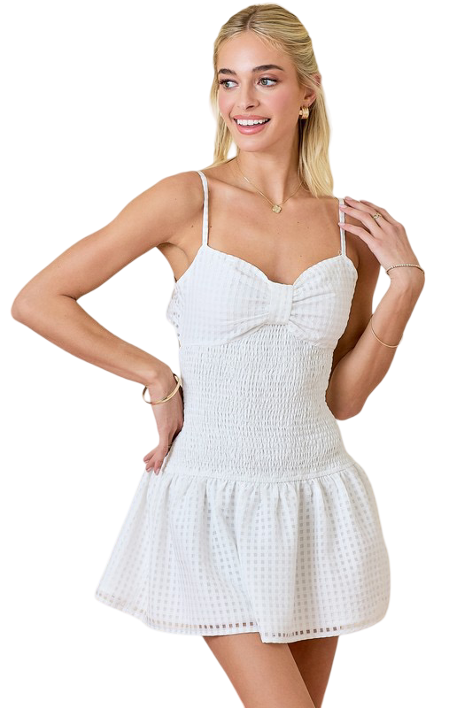 Day+Moon Smocked Gingham Drop Waist Mini Dress White / Medium Day+Moon Smocked Gingham Drop Waist Mini Dress White / Medium