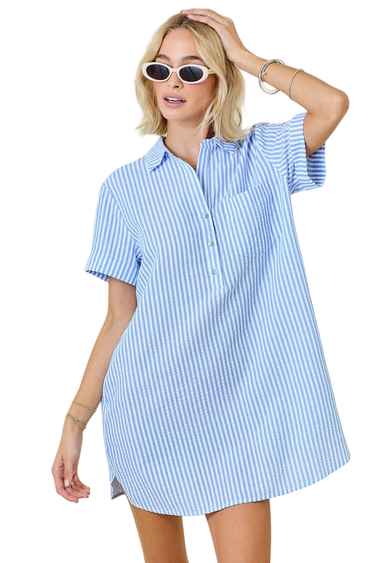 Day+Moon Seersucker Shirt Style Mini Dress