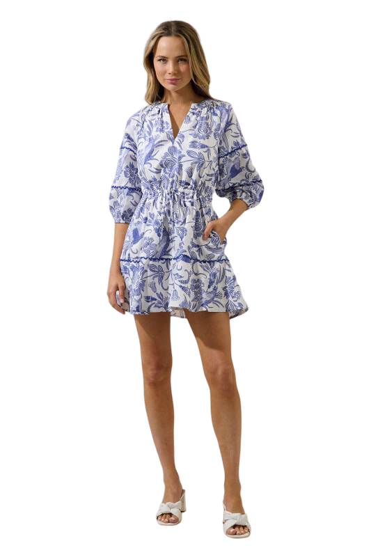 Sugarlips Dabria Split Neck Mini Dress Virda Floral