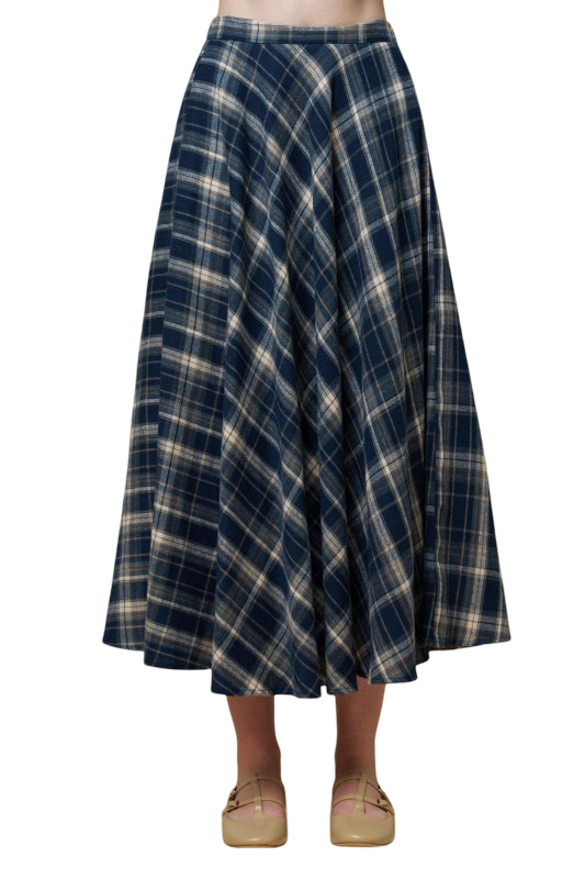 LALAVON Plaid Flared Maxi Skirt