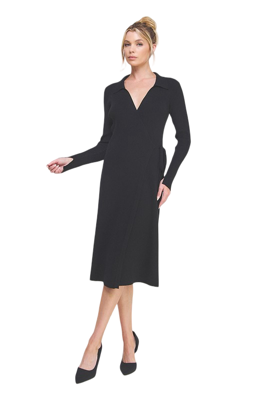 Apparel-Allie Rose Fine Gauge Wrap Sweater Midi Dress