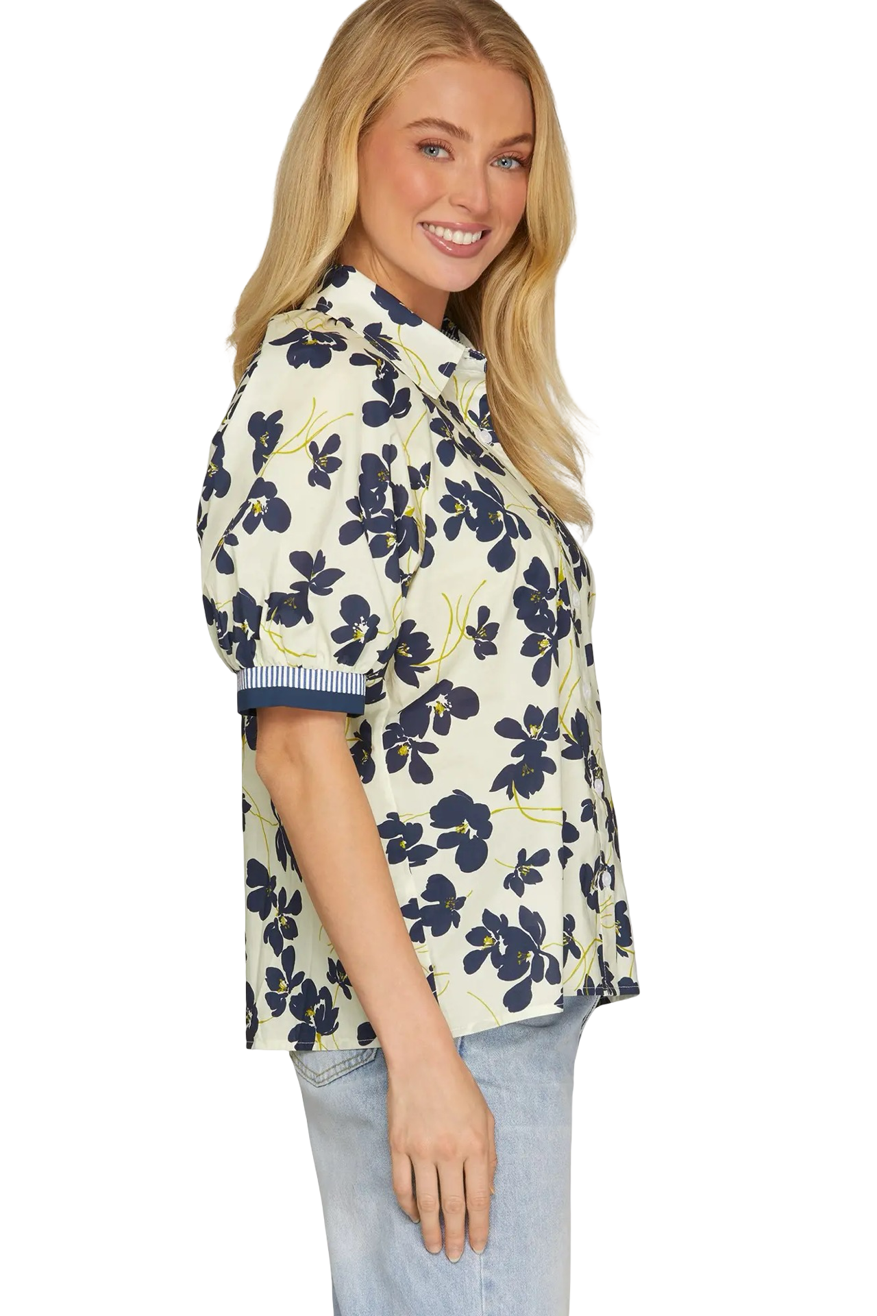 She+Sky 1/2 Sleeve Button Down Blouse Top