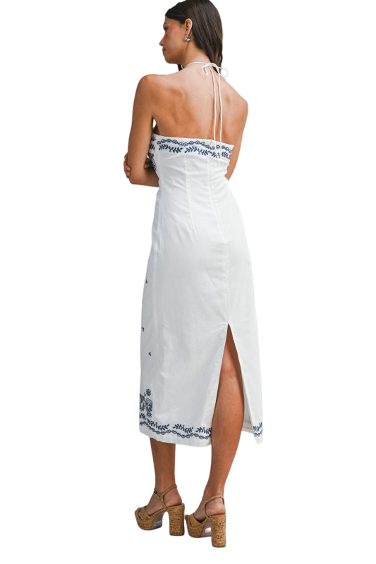 Apparel- Mable Embroidered Halter Cotton Midi Dress
