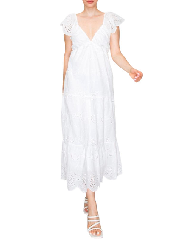 Haute Monde Lace Embroidery Eyelet Midi Dress