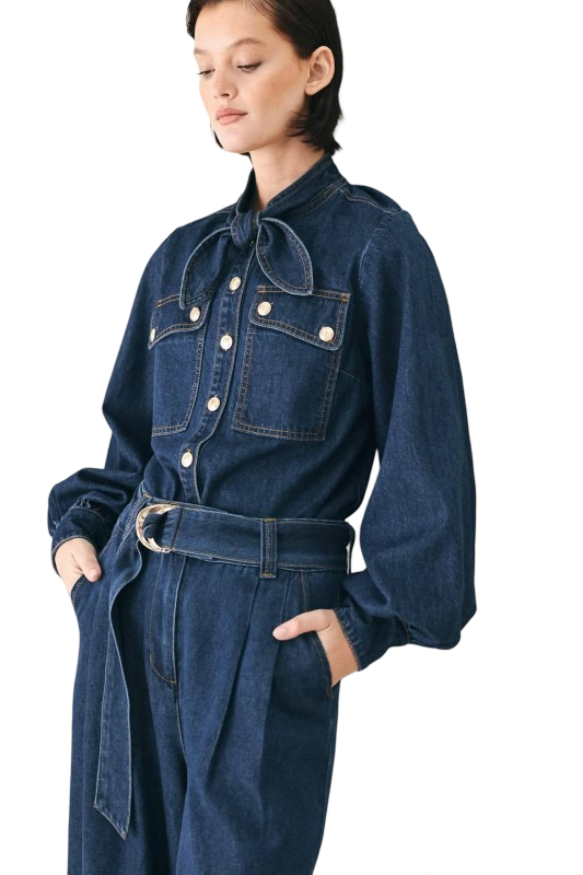Flying Tomato Denim Tie Front Top
