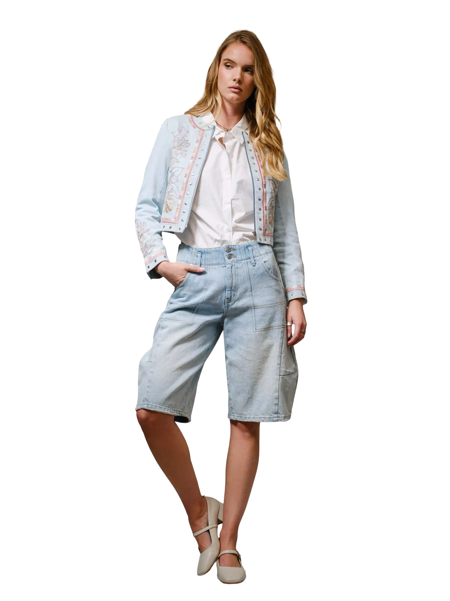 Apparel- Blue B. Embroidered Studded Jacket