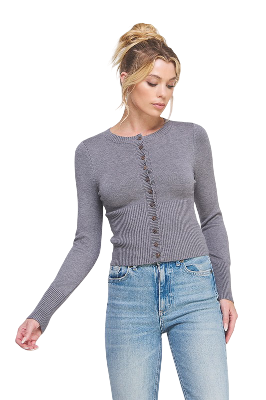 Apparel-Allie Rose Button Up Fitted Cardigan Top