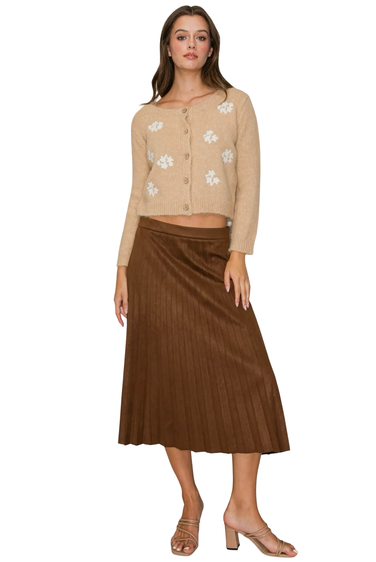 Apparel-Curds & Whey Pleated Suede Midi Skirt
