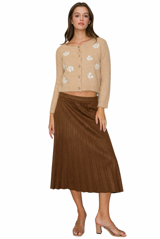 Apparel-Curds & Whey Pleated Suede Midi Skirt