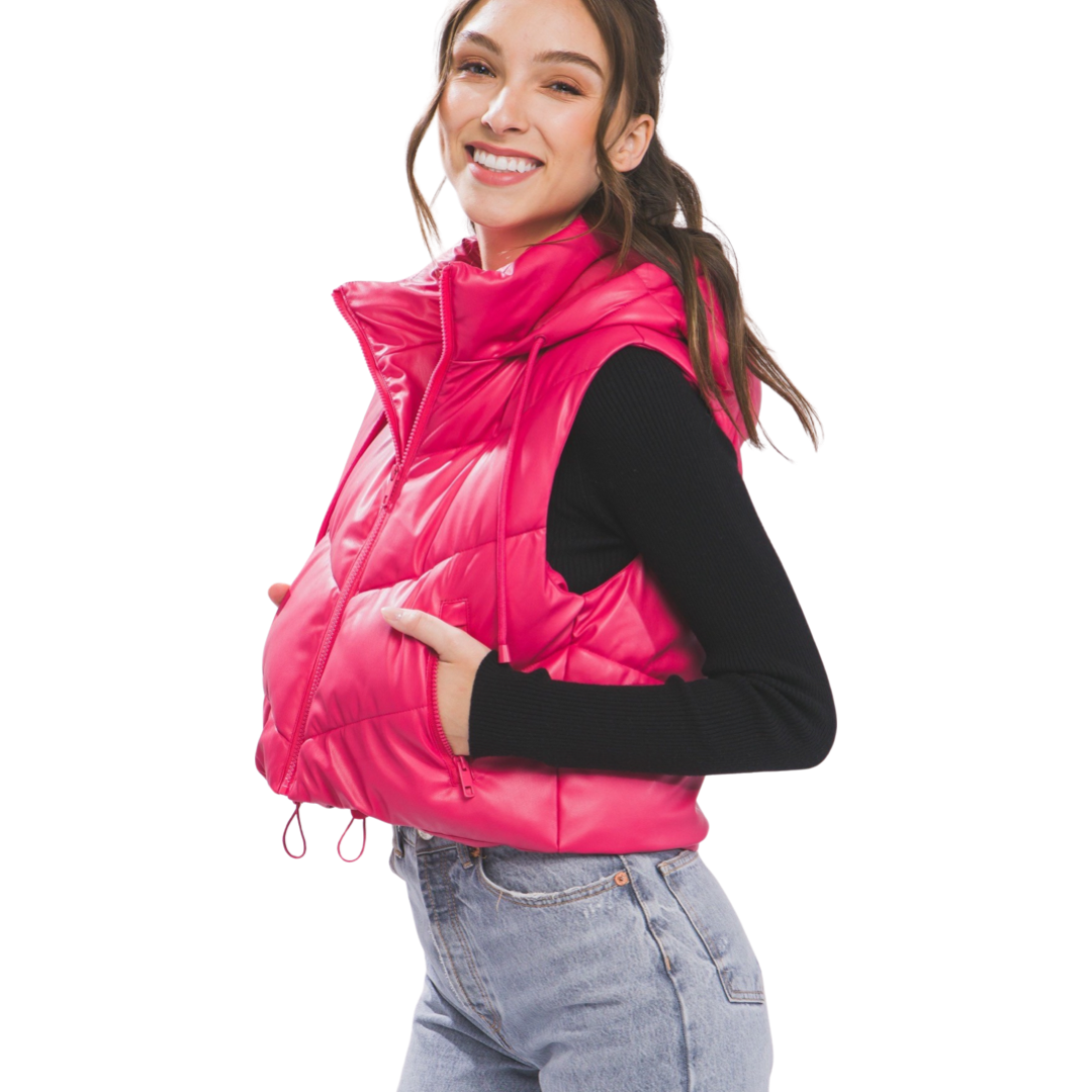 Apparel Love Tree Faux Leather Chevron Puffer Vest