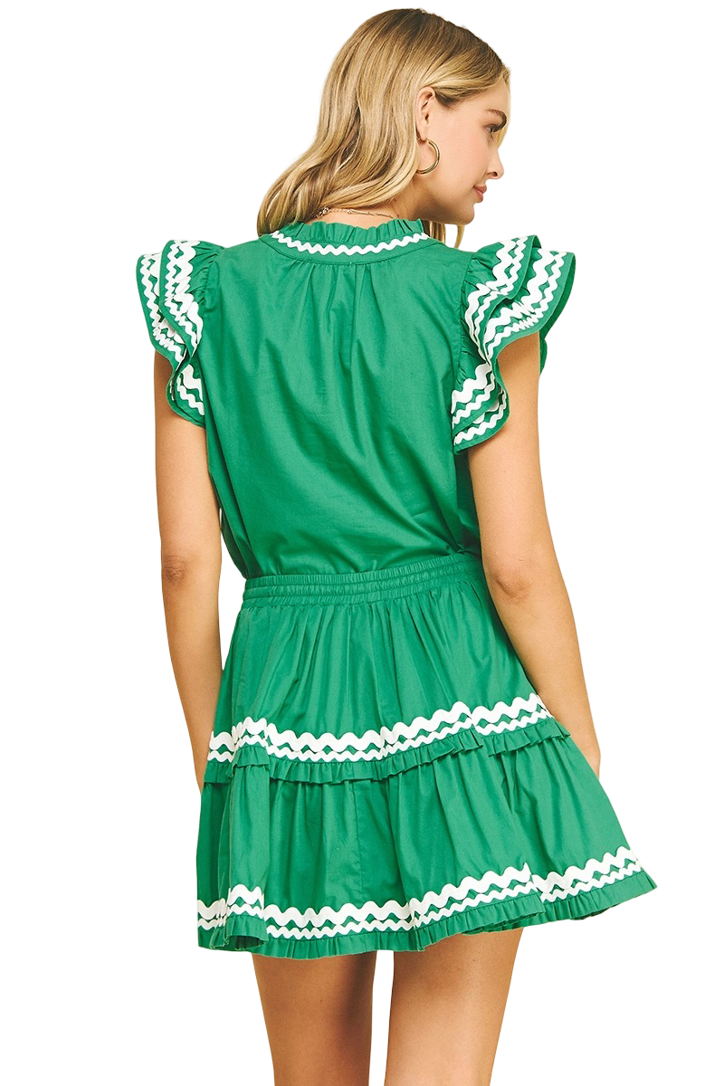Apparel- Pinch Embroidered V-Neck Ruffle Sleeve Top