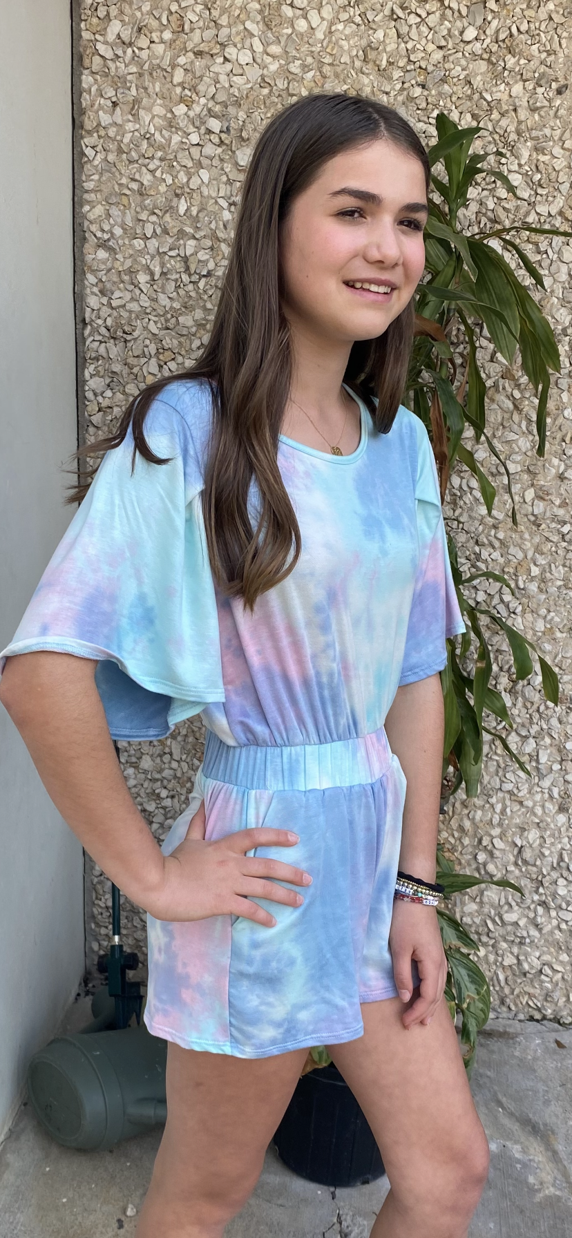 Girls- Erge Tie Dyed Terry Romper